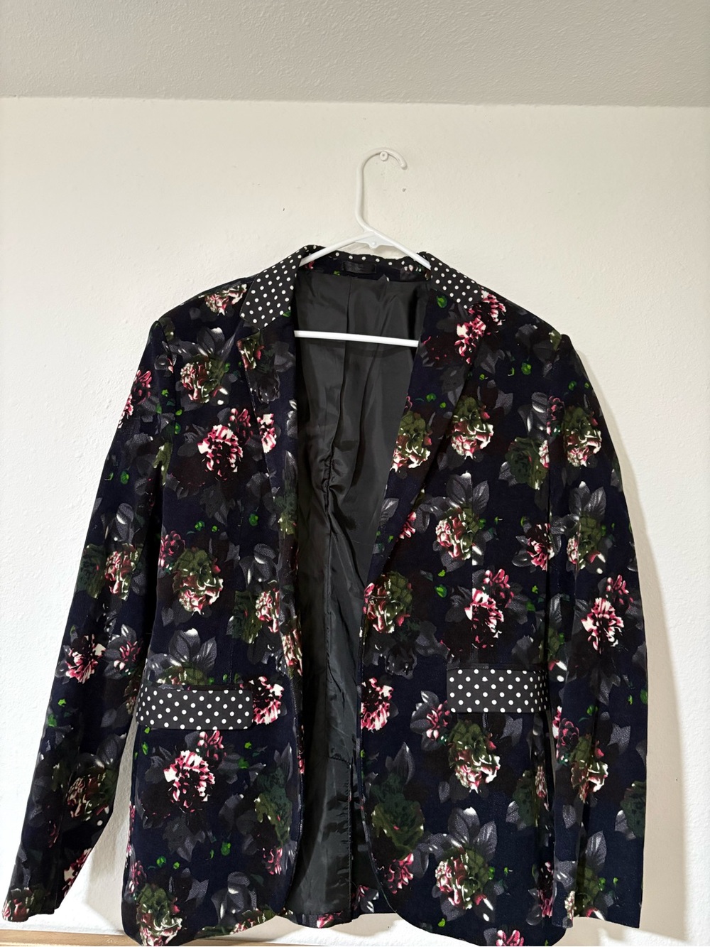 Source Unknown Dark Navy Floral Blazer with Pink and Green Details